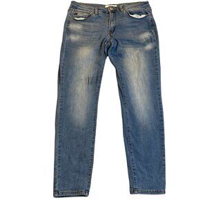 KanCan Women's Jeans Size 15/31 Distressed Mid-Rise Skinny Blue Denim Cotton Ble